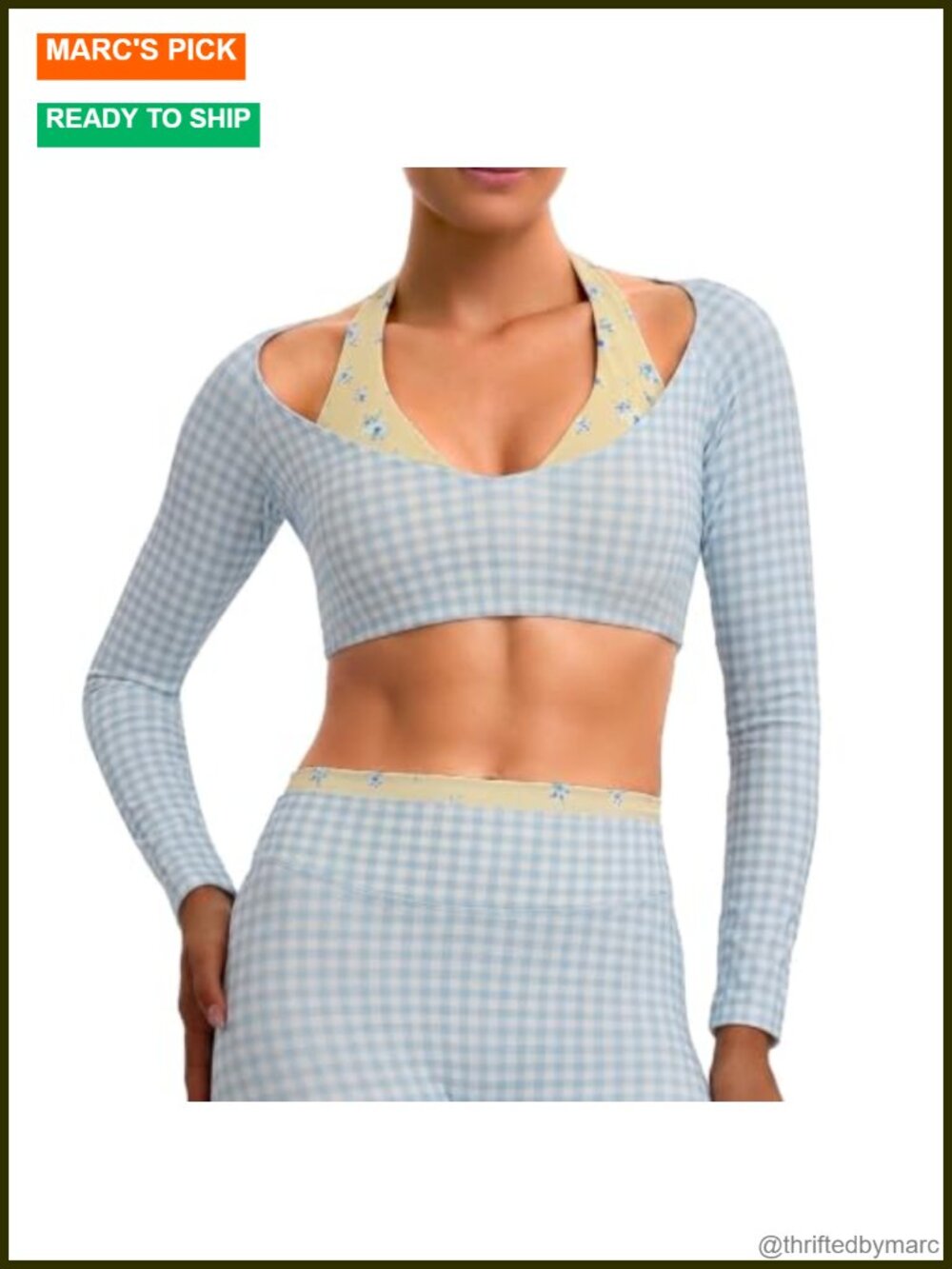 Aoxjox Women's Long Sleeve Crop Top Halter Faux Layered Gym Yoga Shirt